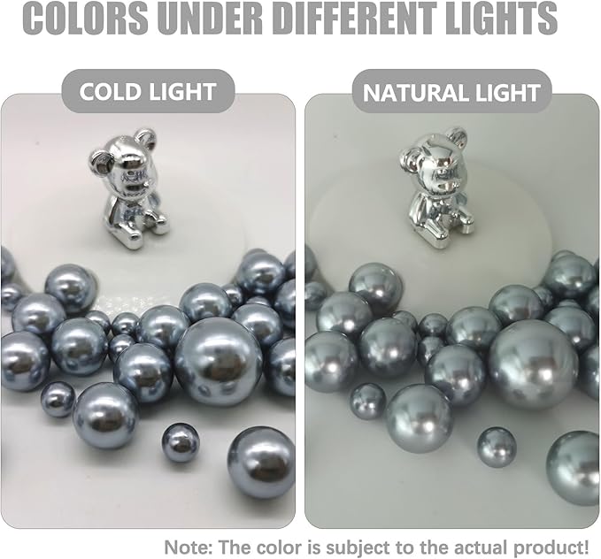 Silver Grey Vase Filler | 150PCS Pearls Bead for Centerpieces Vases | 8/14/20 mm No Hole Beads, Fake Pearls for Wedding Birthday Theme Party Table Centerpieces Decor