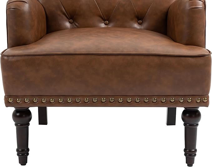 UIXE PU Leather Accent Chairs Set of 2, Modern Upholstered Armchair for Living Room, Comfy Arm Chair Single Sofa Reading Seat with Wooden Legs for Office Home Bedroom - Brown