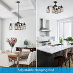 XINGQI Modern Black Chandelier 6-Light Pendant Lighting Fixture with Metal Shade 24" Height Adjustable for Dining Room Living Room Bedroom