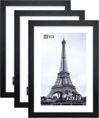 VCK Poster Frames 13x19 Black 3 Pack, Solid Wood Picture Frames for Wall Mounting Hanging Art and Puzzle Frame