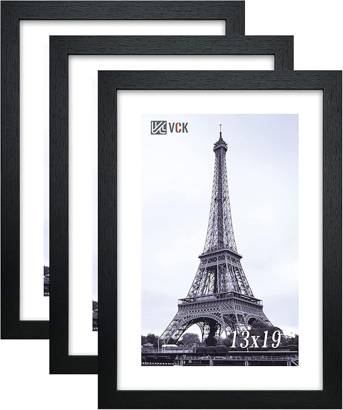 VCK Poster Frames 13x19 Black 3 Pack, Solid Wood Picture Frames for Wall Mounting Hanging Art and Puzzle Frame
