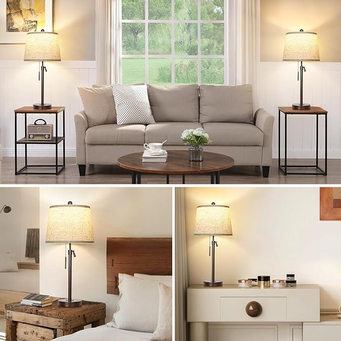 Table Lamps Set of 2, 22" to 30"Adjustable Height Bedside Lamps for Living Room 3 Color Temperatures Tall Nightstand Lamps Modern Brown Table Lamp for Bedroom Office End Table (Bulbs Included)