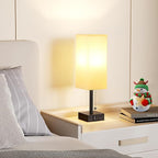 Bedside Table Lamps Set of 2 - Small White Bedroom Lamps with 3 Color Temperatures (3000K/5000K/4000K), Square Nightstand Lamp with USB C + A Charging Ports, Pull Chain Night Light