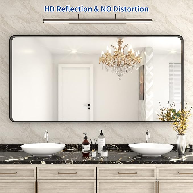 WEER Black Bathroom Mirror 72x36 Inch, Black Metal Framed Mirror for Wall, Large Rounded Rectangle Matte Black Vanity Mirror Farmhouse, Anti-Rust, Tempered Glass, Hangs Horizontally or Vertically
