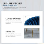 Nrizc Woven Dining Chairs Set of 4, Velvet Upholstered Dining Chairs with Gold Metal Legs, Modern Accent Chairs for Living Room, Dining Room, Kitchen (Blue)