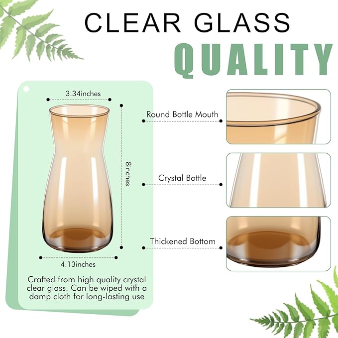 Thenshop 10 Pcs 8'' Tall Clear Flower Vase Wide Mouth Crystal Glass Boho Decorative for Centerpieces Bulk Tall Vase for Flower Bouquets Rustic Home Decor Wedding Housewarming Gift (Amber)