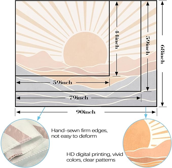 Lunerfex Boho Sun Tapestry Sunset Wall Tapestry, Mountain Tapestries for Bedroom 80s Tapestries Wall Hanging for Bedroom Living Room Decor Boho-3 60"x80"