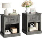 CARPETNAL 20" Farmhouse Nightstand Set of 2, End Table with Large Drawers & Open Storage, Side Table, Bedside Table for Bedroom, Living Room, Grey