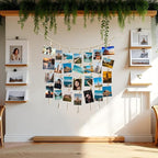 Hanging Photo Display Wall Decor, Macrame Wall Hanging Boho Room Bedroom Decor, Boho Wooden Beads Garland Collage Picture Card Frame Holder with 40 Clips for Bedroom Living Room Dorm, Tapestry