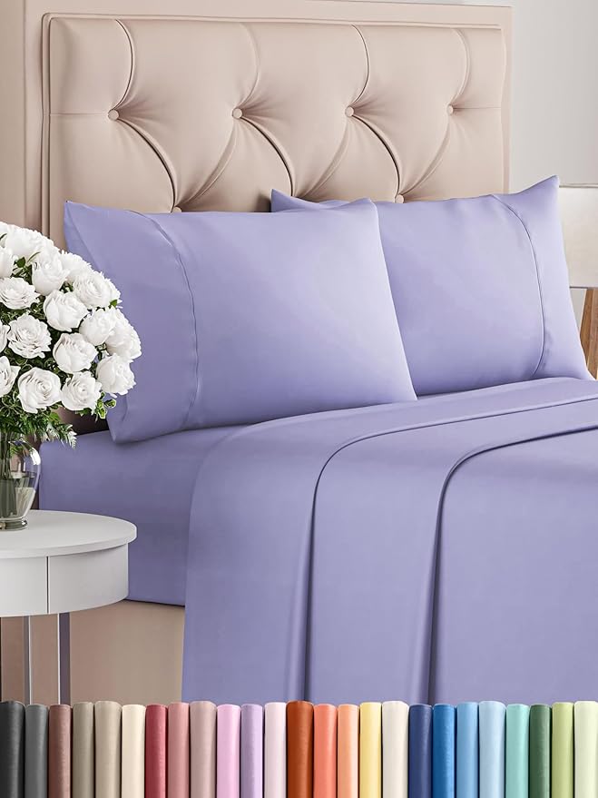 Twin XL Sheets Set 4 Piece - Includes 2 Pillowcases - Bed Sheets Twin XL Size - Soft Hotel Luxury Bedding - Cooling, Comfy & Breathable - 1 Flat & 1 Fitted & 2 Pillowcases w/ Deep Pockets - Lavender