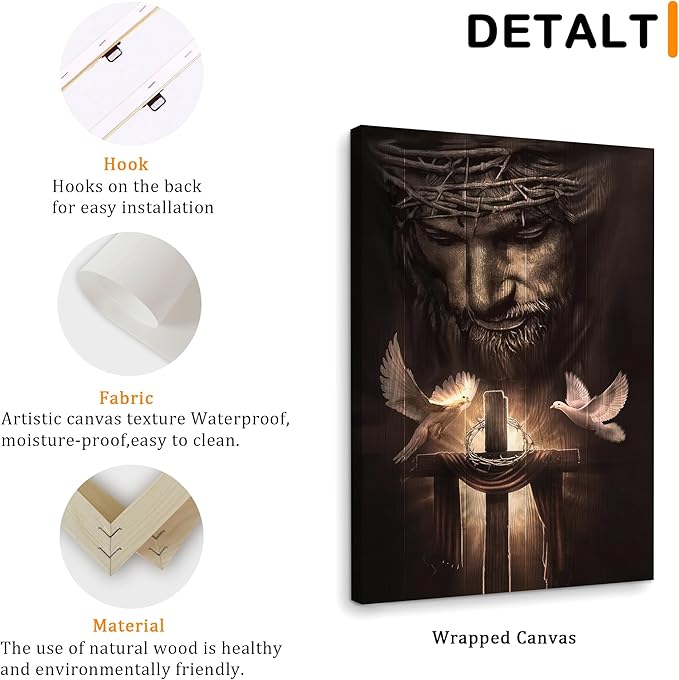 Fantasy Artists Framed Jesus Christ Canvas Wall Art The Cross and Peace Dove Christian Painting Prints Biblical Wall Decor Religious Room Decor for Church Prayer Room Schools Hospitals 16" x 24"