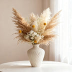 Ceramic Vase - Beige Flower Vase for Home Decor, Boho Farmhouse Minimalist Modern & Wabi Sabi Style Centerpiece with Textured Wave Pattern for for Living Room, Ideal Gift for Housewarming