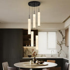 LMQNINE Natural Alabaster Pendant Lights for Kitchen Island White Marble Long Tube Chandelier Modern Black Ceiling Light Fixtures for Bedroom Dining Room Table Living Room Hallway(M-5Light)