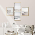 SIGNWIN Framed White Minimalist California Ocean Beach Seashore Pier Wall Art, Set of 4 Landscape Colorful Wall Decor Prints, Nature Wilderness Wall Décor for Living Room, Bedroom - 8"x10" Natural