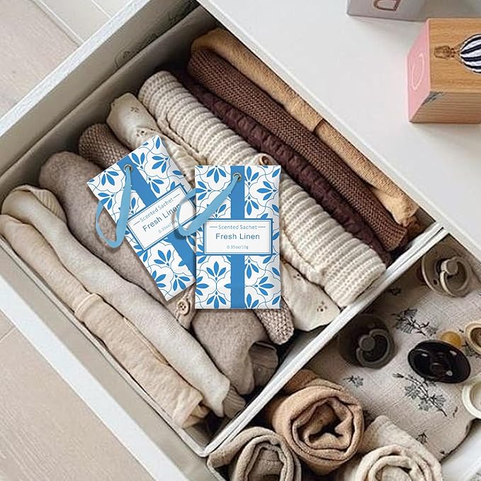 SCENTORINI Linen Scented Sachets for Drawers and Closets, 14 Packs, Long-Lasting Sachets Bags Wardrobe Freshener, for Drawers, Closets, Cars