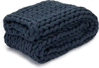 Nuzzie Chunky Knit Weighted Blanket - Breathable, Cooling, Hand Made Knit Throw Blanket for Sleep - Machine Washable, Stylish Decor Design (Dusty Blue, Queen | 28lbs | 80"x80")
