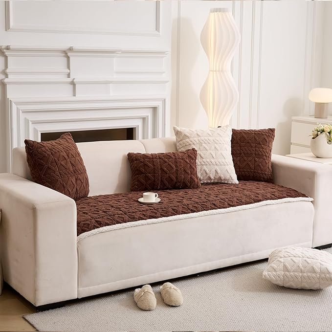 Plush Couch Cover for Pets Super Soft Sofa Covers for Cats & Dogs Washable Sofa SlipCover Furniture Couch Protector for Living Room(35" x 71", Brown)
