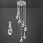 Raindrop Pendant Lights Kitchen Island Teardrop Chrome Hanging Light Fixtures Clear Solid Glass Pendant Light Modern Chandeliers for Dining Room Porch Corridor Living Room(7-Light)