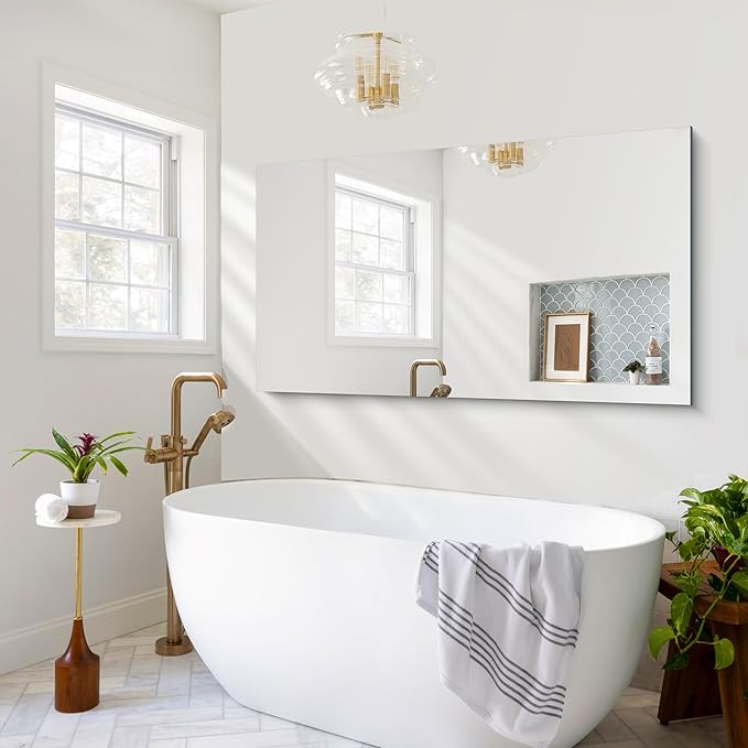 Frameless Mirror, 30x55 Inch Rectangle Bathroom Mirrors for Wall, Upgraded Shatterproof Large Vanity Mirror Over Sink with Polished Edge for Bathroom,Bedroom,Living Room and Entryway