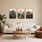 Celestdeco Large Boho Mountain Framed Canvas Wall Art Set, Brown Ridge Landscape Wall Decor, Pine Tree Scenery Wall Painting, Abstract Wilderness Art Print for Living Room, Bedroom, Office - 24"X36"X3