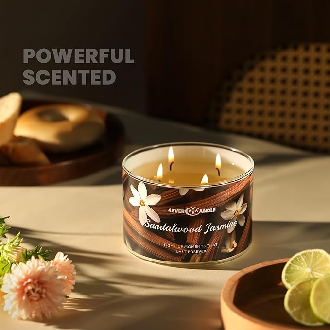 4-Wick Candles for Home Scented - 18oz Soy Wax Blend Candle Over 50Hrs Long-Lasting Fragrance, Home Decor and Housewarming Gifts, Sandalwood Jasmine