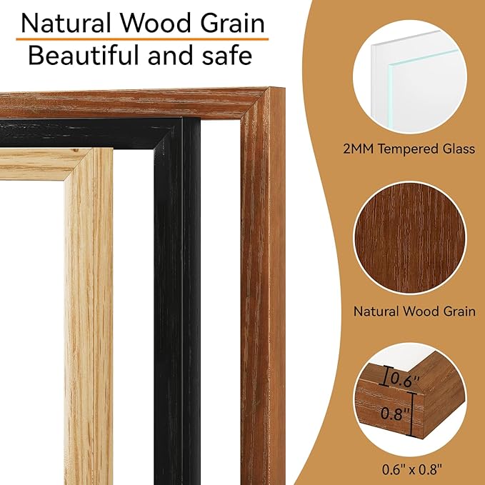 IBUYKE 8x10 Picture Frame,Solid Oak Wood 8x10 Photo Frame with Mat to 5x7,10x8 Picture Frames With Tempered Glass,Tabletop or Wall Mount Display,Home Decor,Walnut Oak 8 x 10 Frame,UWPF0810H