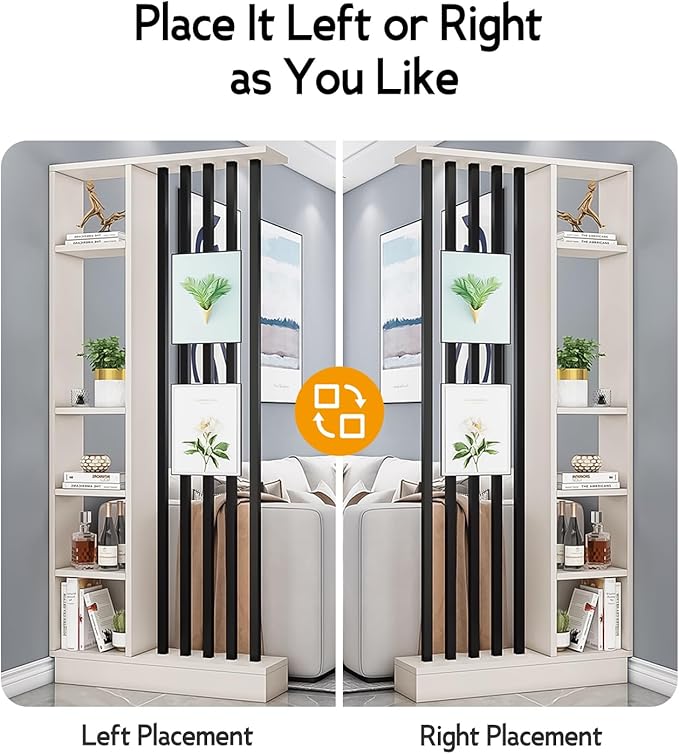Wall Room Divider, Storage Cabinet Storage Display with Shelves, Modern Freestanding Wood Room Divider Screen, Wall Privacy Screens for Home Decorative (Beige+Black,35.4" L x 9.5" W x 79.5" H)