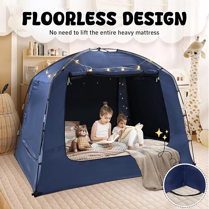 Bed Tent Bed Canopy Breathable 100% for Adult and Kids Light Reduction Sleeping Dream Tents Indoor Portable Big Space with String Light 4 Doors Twin Full Queen King Size