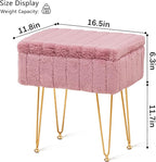 Wimarsbon Faux Mink Fur Storage Ottoman, Modern Soft Footstool, Storage Bench with Metal Legs, Vanity Seat, Fur Stool, Ottoman Coffee Table, Makeup Chair, Vanity Stools for Bedroom (Pink)
