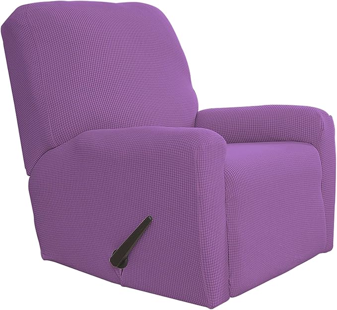 Easy-Going Recliner Stretch Sofa Slipcover Sofa Cover 4-Pieces Furniture Protector Couch Soft with Elastic Bottom SpandexJacquard Fabric Small Checks(Recliner,Purple) Large