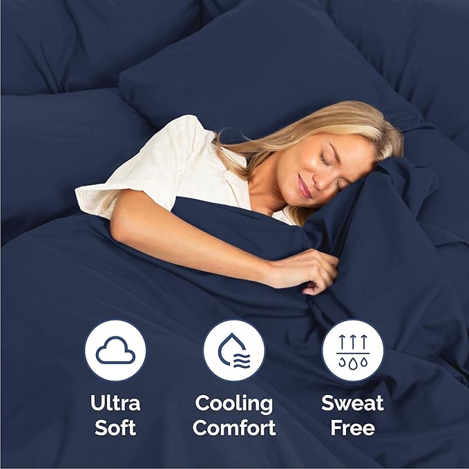 Cal King Sheets Set 6 Piece - Includes 4 Pillowcases - Bed Sheets Cal King Size - Soft Hotel Luxury Bedding - Cooling, Comfy & Breathable - 1 Flat, 1 Fitted & 4 Pillowcases w/ Deep Pockets - Navy Blue