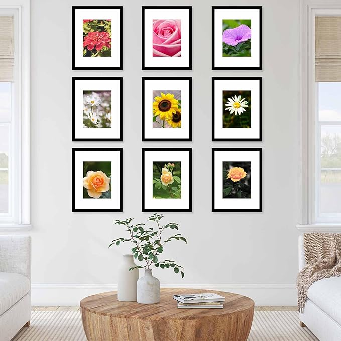 12 Packs 9x12 Picture Frames, Display 6x8 with Mat or 9x12 Without Mat, Gallery Wall Frame Set, 9 by 12 Frames Bulk Set of 12 Collage Wall Decor Photo Frames Set for Wall and Tabletop, Black