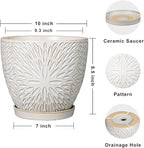 G EPGardening 10 Inch Ceramic Planter Pot with Drainage Hole and Saucer Large Plant Pot for Indoor Plants Outdoor Round Flower Pot for Home Garden Office White