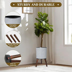 Flower Pot with Legs Tall Flower Pot with Drainage Holes for Indoor and Outdoor Decorative Planting (White Black Honeycomb, 10 Inches)