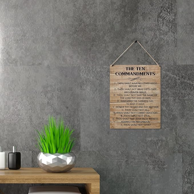 Qious Inspirational Signs Gift Farmhouse the Ten Commandments Thou Shalt Have No Other Gods Before Me Wooden Hanging Sign Rustic Wall Art Home Office Living Room Decoration 10 x 8 Inches…