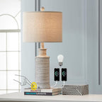 BOBOMOMO USB A+C 3-Way Dimmable Touch Control Table Lamp Set of 1 Vintage Rustic Farmhouse Traditional Nightstand Bedside Lamps(1 Bulb Included)