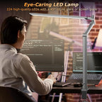 LED Desk Lamp for Home Office, Eye Caring Architect Desk Light with Remote, Dual Screen Computer Monitor Light with Stepless Dimming, Stepless Color Temp, Memory Function for Study, Workbench Grey