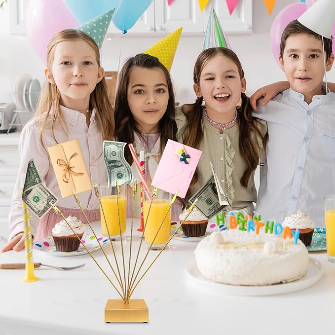 Gold Photo Tree Holder Clip Cube Base,8 - Branch Money Trees Gift Card Holder with Clips,Picture Holder Stand for Christmas Wedding Greeting Birthday Party Gift