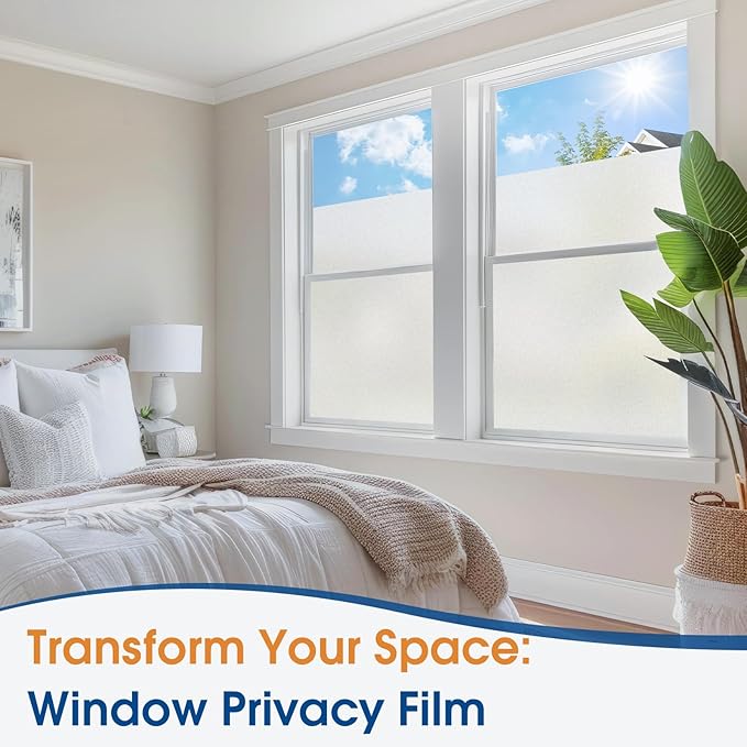 Homein Frosted Glass Window Privacy Film with Tools UV Blocking Privacy Film for Glass Windows, Static Cling No Glue Removable Reusable Anti Glare for Home Day and Night, Pure 23.6x157.4 inch