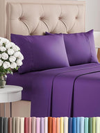 Twin XL Sheets Set 4 Piece - Includes 2 Pillowcases - Bed Sheets Twin XL Size - Soft Hotel Luxury Bedding - Cooling, Comfy and Breathable - 1 Flat & 1 Fitted & 2 Pillowcases w/ Deep Pockets - Purple