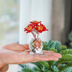 Crystal Red Flower Figurine with Base Glass Flower Figurine Collectibles Gifts for Women Mum Crystal Decoration for Home Office