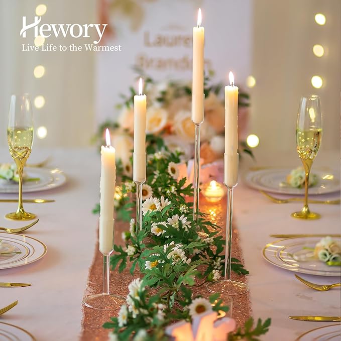 Glass Candle Holder Candlestick Holders: Hewory Taper Candle Holders 8Pcs Candle Stick Candle Holder, Clear Tall Candle Holders for Table Centerpiece Wedding Christmas Holiday Party Decorations