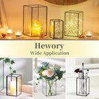 Glass Hurricane Candle Holder Large - Hewory 18pcs Black Rectangle Flower Holders Centerpiece for Table, Tall Floor Square Pillar Candle Lantern for Wedding, Anniversary, Party, Fireplace, Dining Room