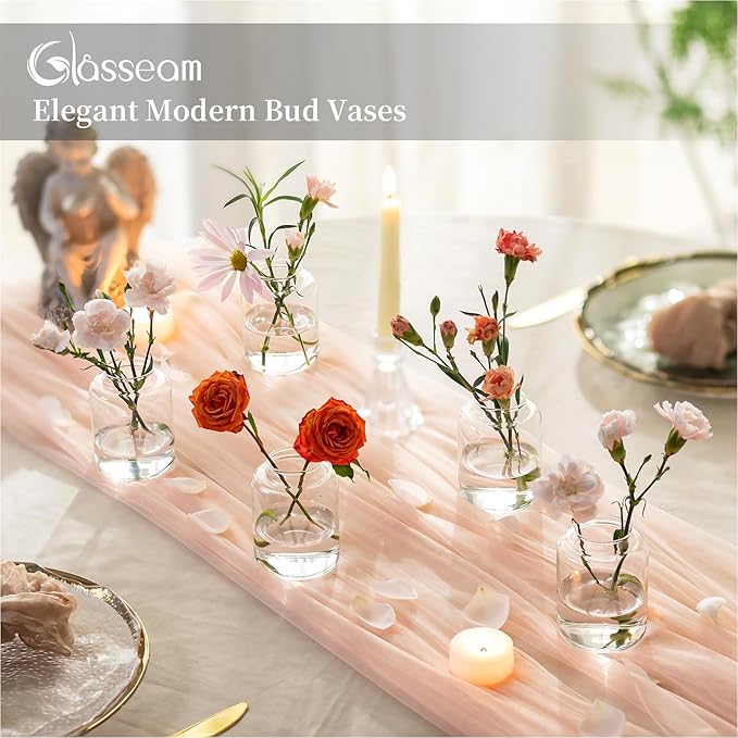 Glasseam Bud vases Set of 12: Glass Vases for Centerpieces Modern Small Vases for Home Table Shelf Wedding Party Decoration - Clear Vase for Flowers Stem Roses Tuilps Cuttings