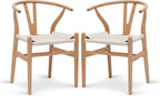 POLY & BARK Weave Dining Chairs – Mid-Century Modern Wishbone Dining Chairs with Arms, Solid Wood Frame, Indoor Use – Natural – Set of 2 - Ideal for Dining Room, Kitchen or Stylish Accent Setting