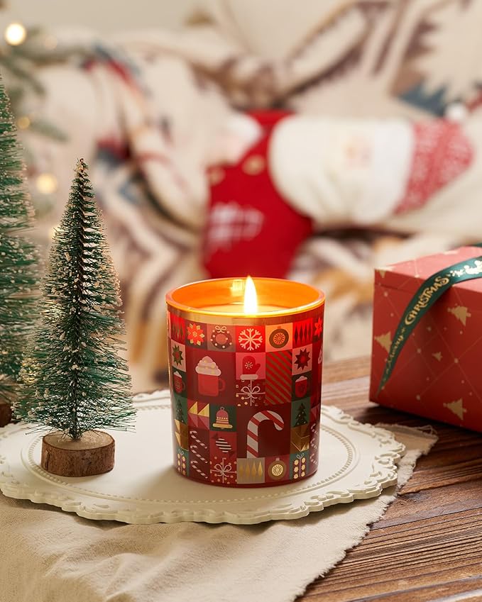 M&SENSE Magic Christmas 55 Hours Vanilla & Apple Scented Natural Soy Wax Candle for Home, 9.9oz Clean Non Toxic Candle for Bathroom, Christmas Scented Gift for Celebration Holiday