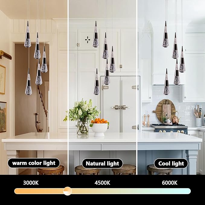 5-Light led Pendant Light, Dimmable Modern Pendant Light Kitchen Island Light Fixture Luxury Meteor Shower-Style Black Led Chandelier for Dinning Room, Kitchen Lighting Fixture