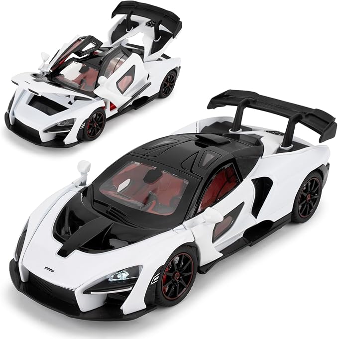 1:24 Scale Car Model Compatible for Collectible McLaren Senna Super Sports Car Toys, Zinc Alloy Pull Back Toy Vehicle with Sound and Light for Adult Boys Girls 3 4 5 6 7 8 (White)