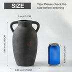 Terracotta Farmhouse Flower Vase, 9.6 Inch Ceramic Rustic Vase with 2 Handles, Decorative Vase Boho Decor for Home Decor, Table, Living Room, Shelf Decoration