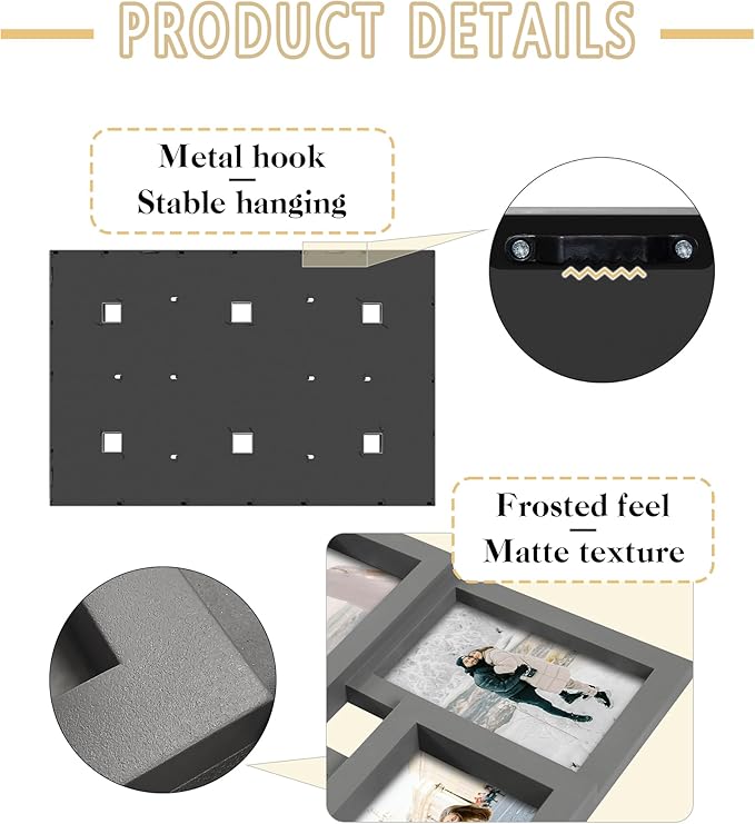 Jerry & Maggie 4×6 collage frame 24 pictures, picture frames collage wall decor, 24 slot picture frame Wall Hanging For 6×4 Photo, Grey